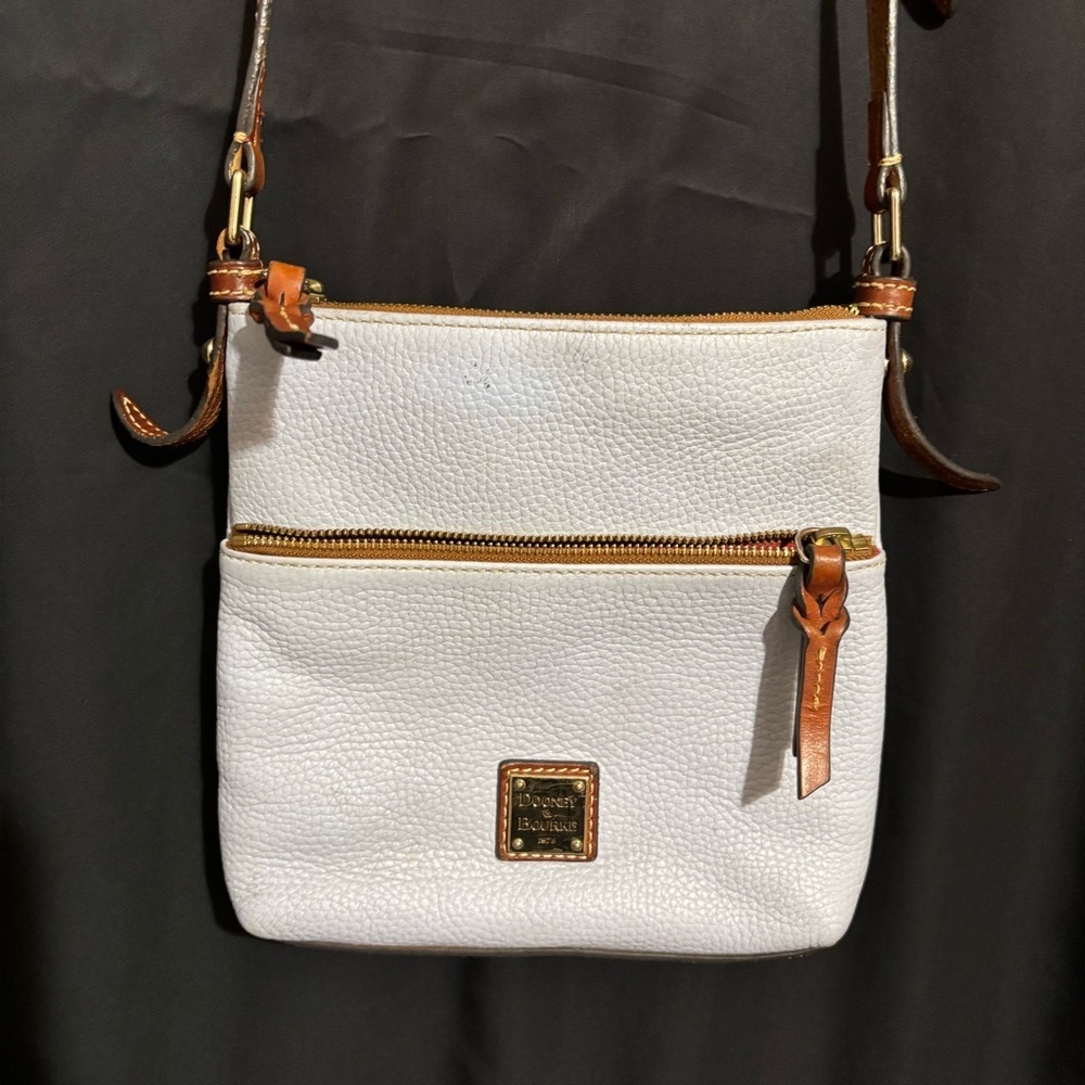 Dooney & Bourke White Pebbled Leather Crossbody with Tan Trim